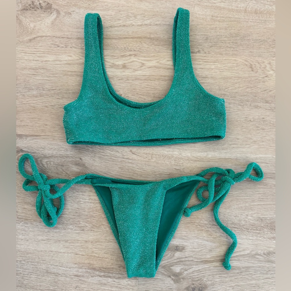 Frankie's Bikinis Green Triangle Bikini Set